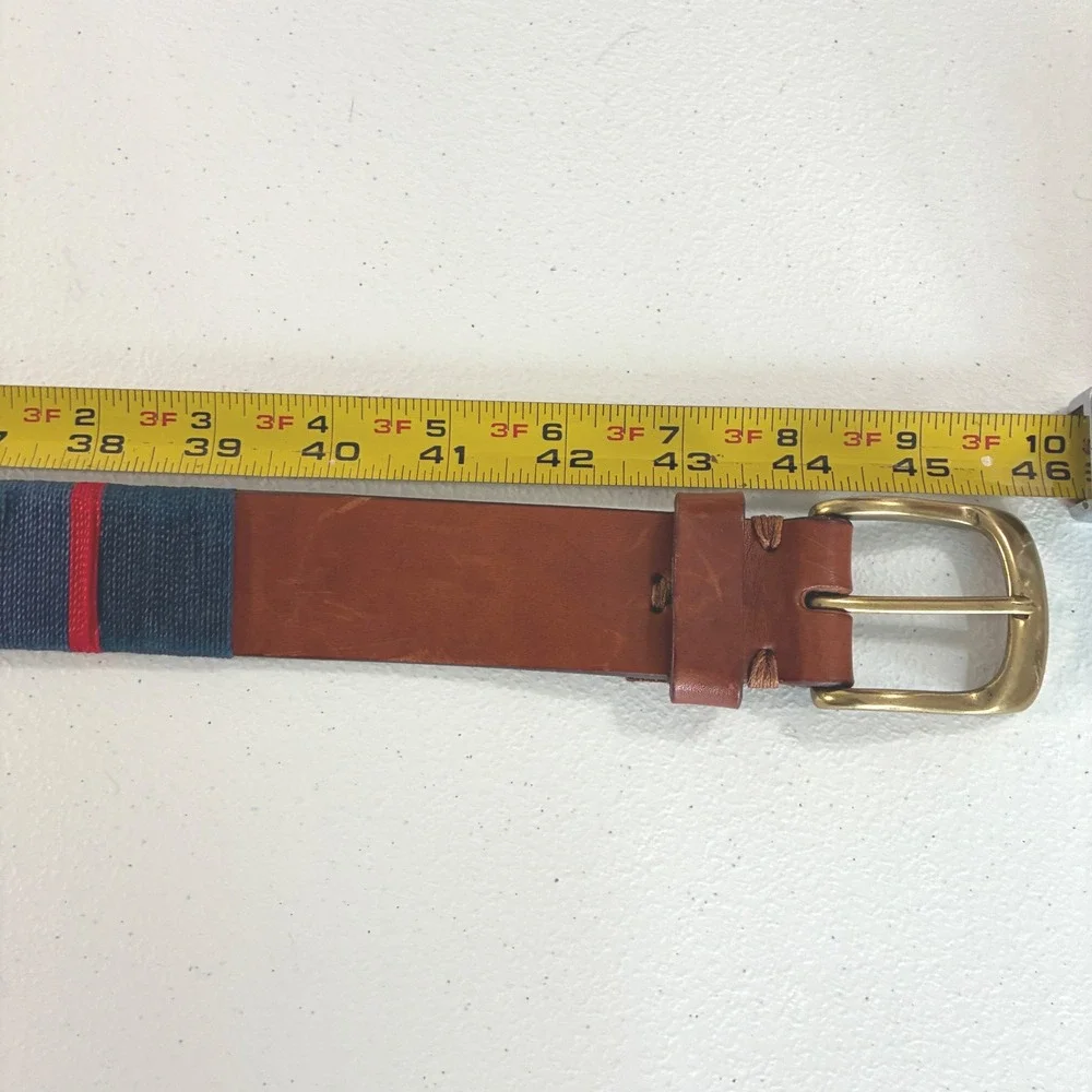 J. McLaughlin Leather Surcingle Belt Men's 38 Brown Navy Red Preppy Nautical